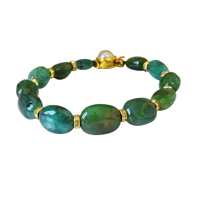 Single Line Real Green Oval Emerald Cocktail Bracelet for Women (SB52)