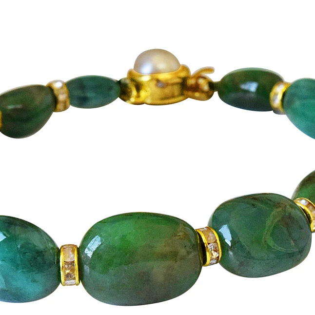 Single Line Real Green Oval Emerald Cocktail Bracelet for Women (SB52)