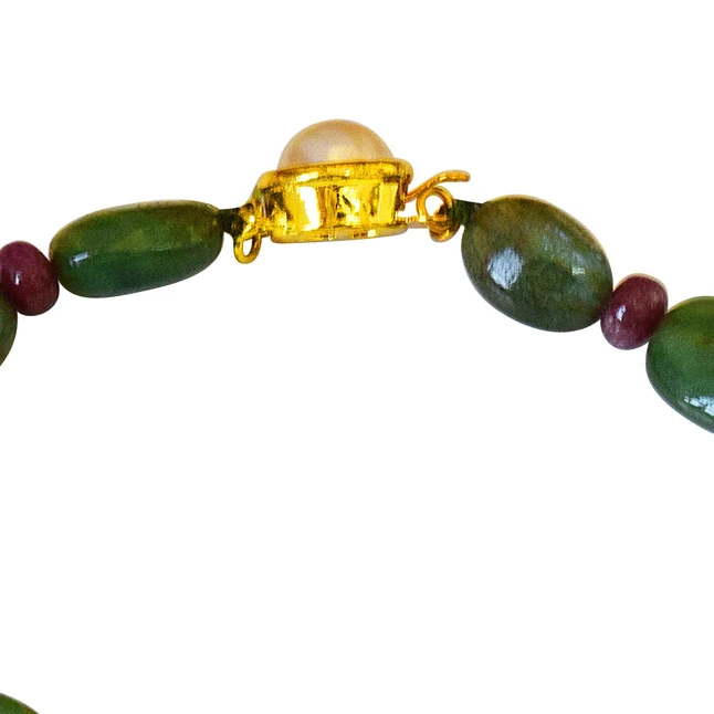 Real Green Oval Emerald & Red Ruby Beads Bracelet for Women (SB53)