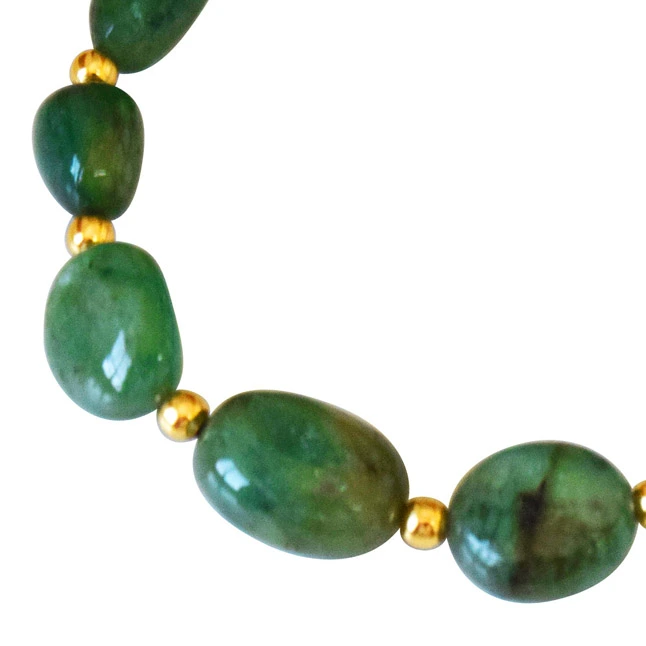 Single Line Real Green Oval Emerald & Gold Plated Beads Bracelet for Women (SB54)