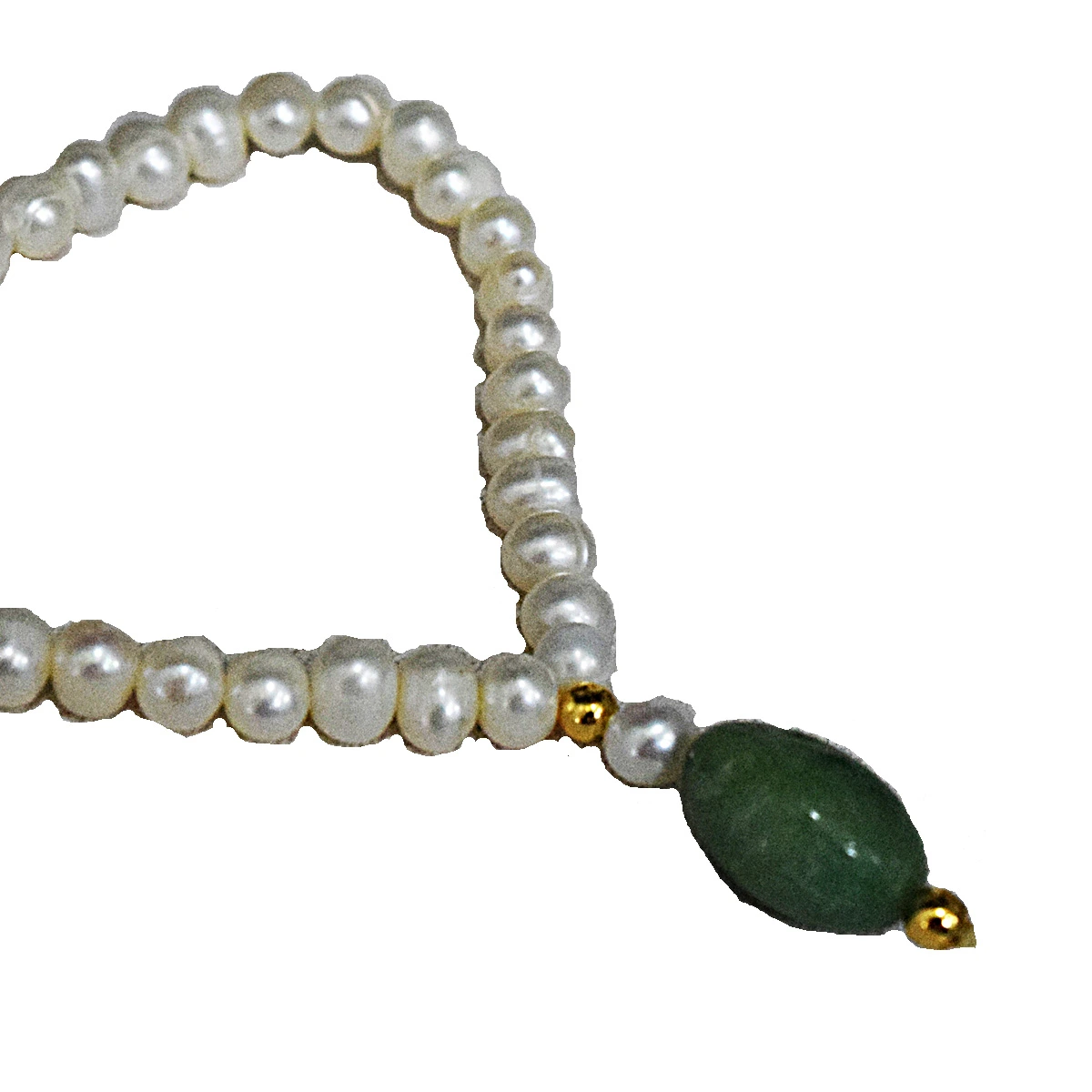 Single Real Big Green Oval Emerald, Freshwater Pearl & Gold Plated Bracelet for Women (SB58)