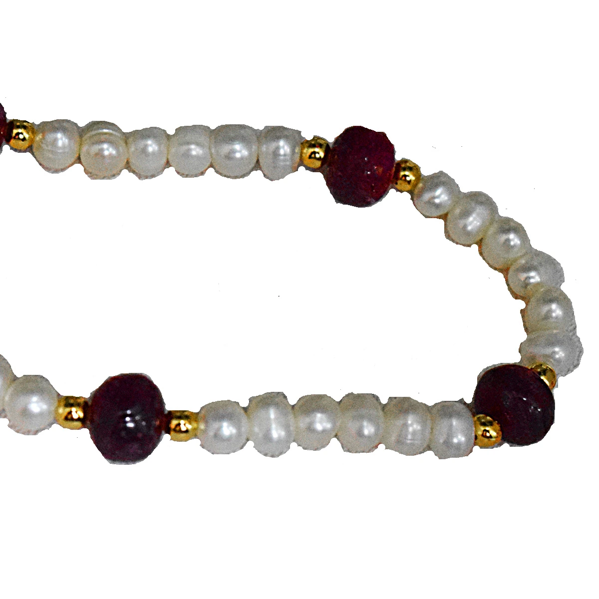 4 Real Red Button Ruby, Freshwater Pearl & Gold Plated Bracelet for Women (SB59)