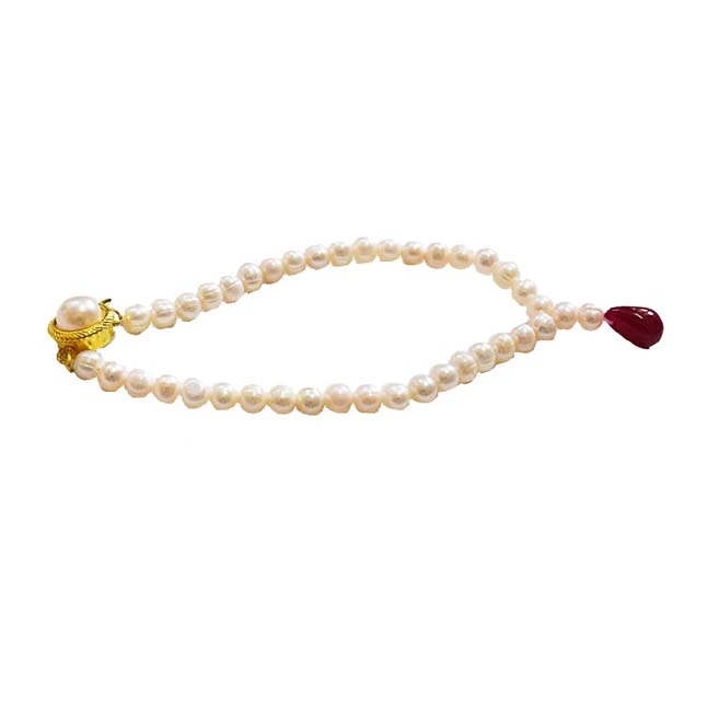 Real Red Drop Ruby & Freshwater Pearl Bracelet for Women (SB61)