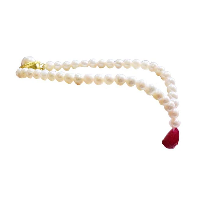 Real Red Drop Ruby & Freshwater Pearl Bracelet for Women (SB61)