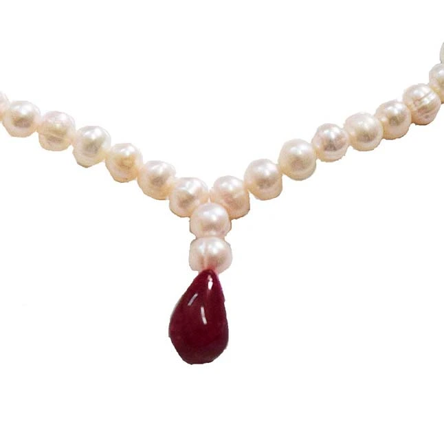 Real Red Drop Ruby & Freshwater Pearl Bracelet for Women (SB61)