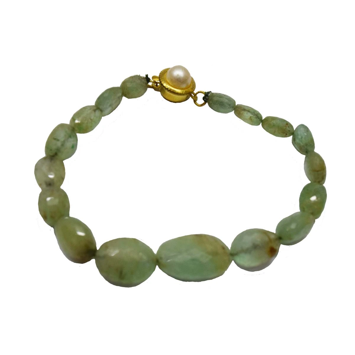 Single Line Real Green Oval Emerald Beads Bracelet for Women (SB64)