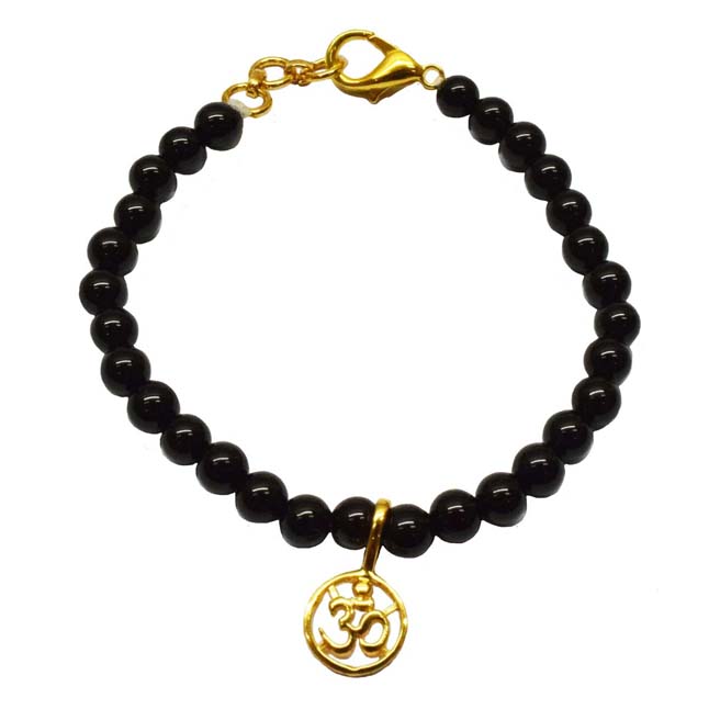 Gold Plated Sterling Silver Aum Charm with Black Onyx Bracelet (SB67)