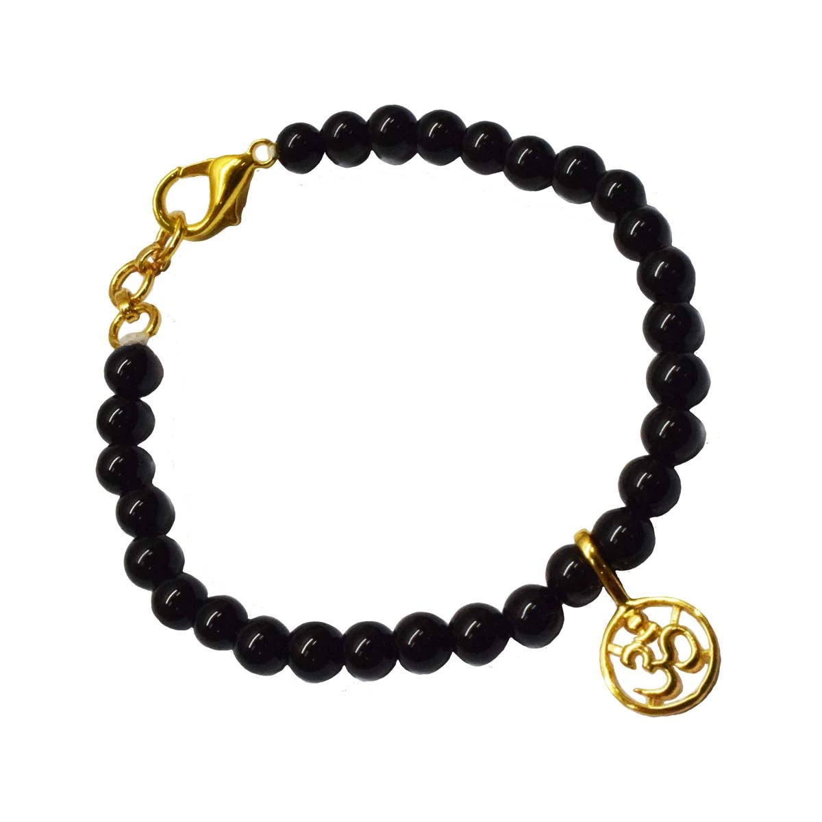 Gold Plated Sterling Silver Aum Charm with Black Onyx Bracelet (SB67)