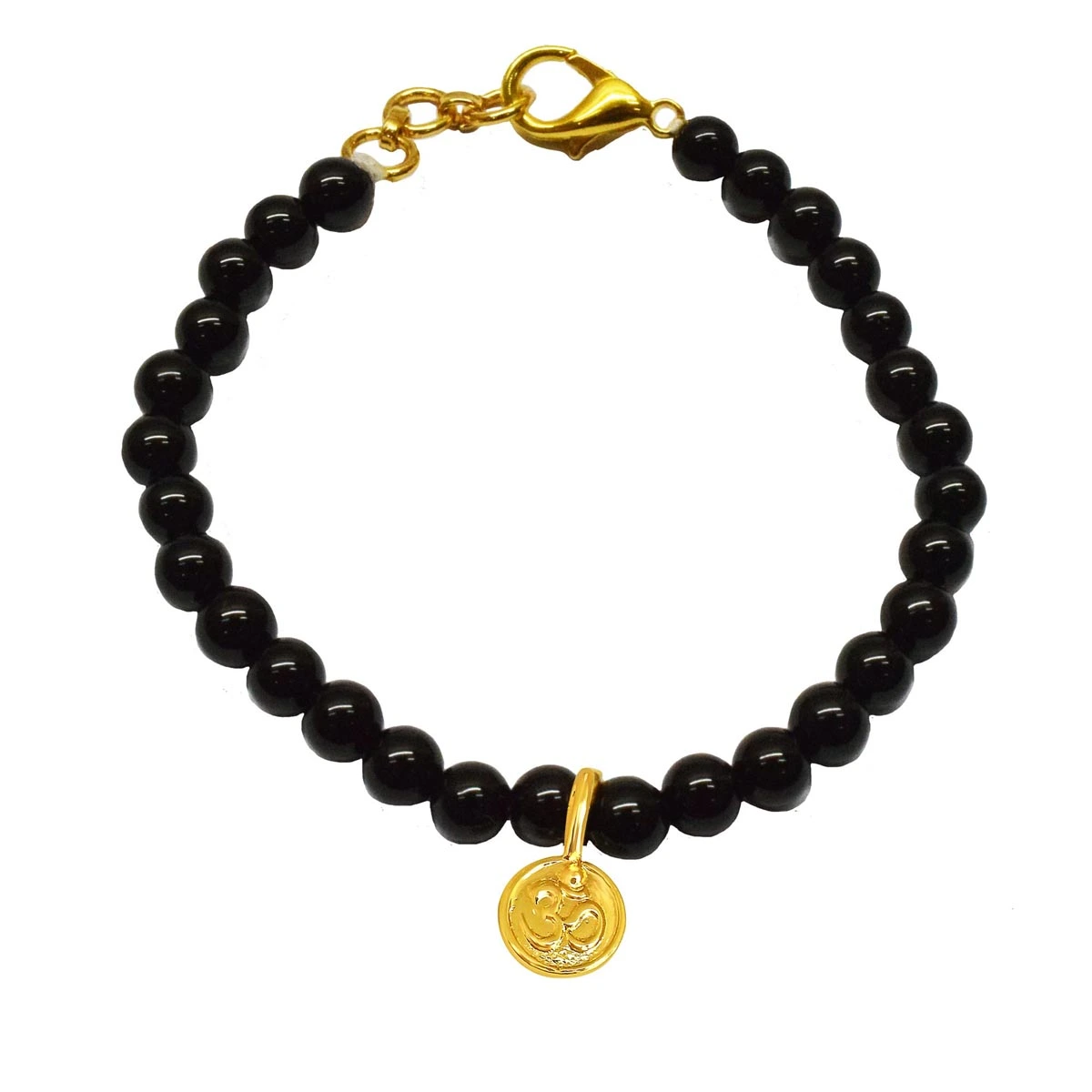 Gold Plated Sterling Silver Aum with Black Onyx Bracelet for Men and Women (SB68)