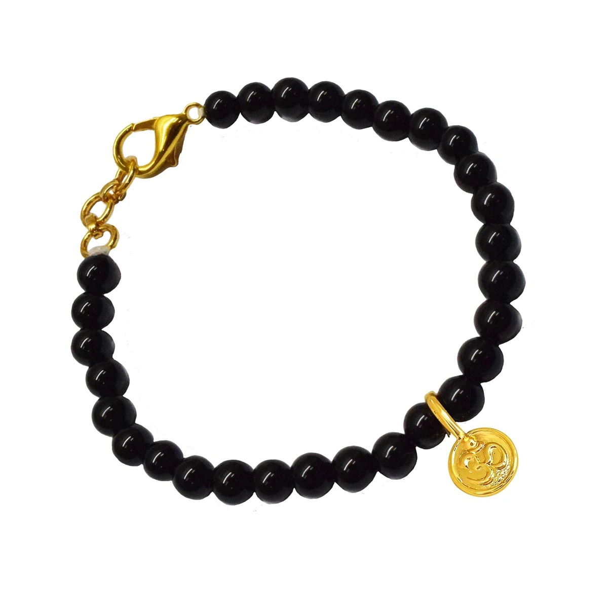 Gold Plated Sterling Silver Aum with Black Onyx Bracelet for Men and Women (SB68)