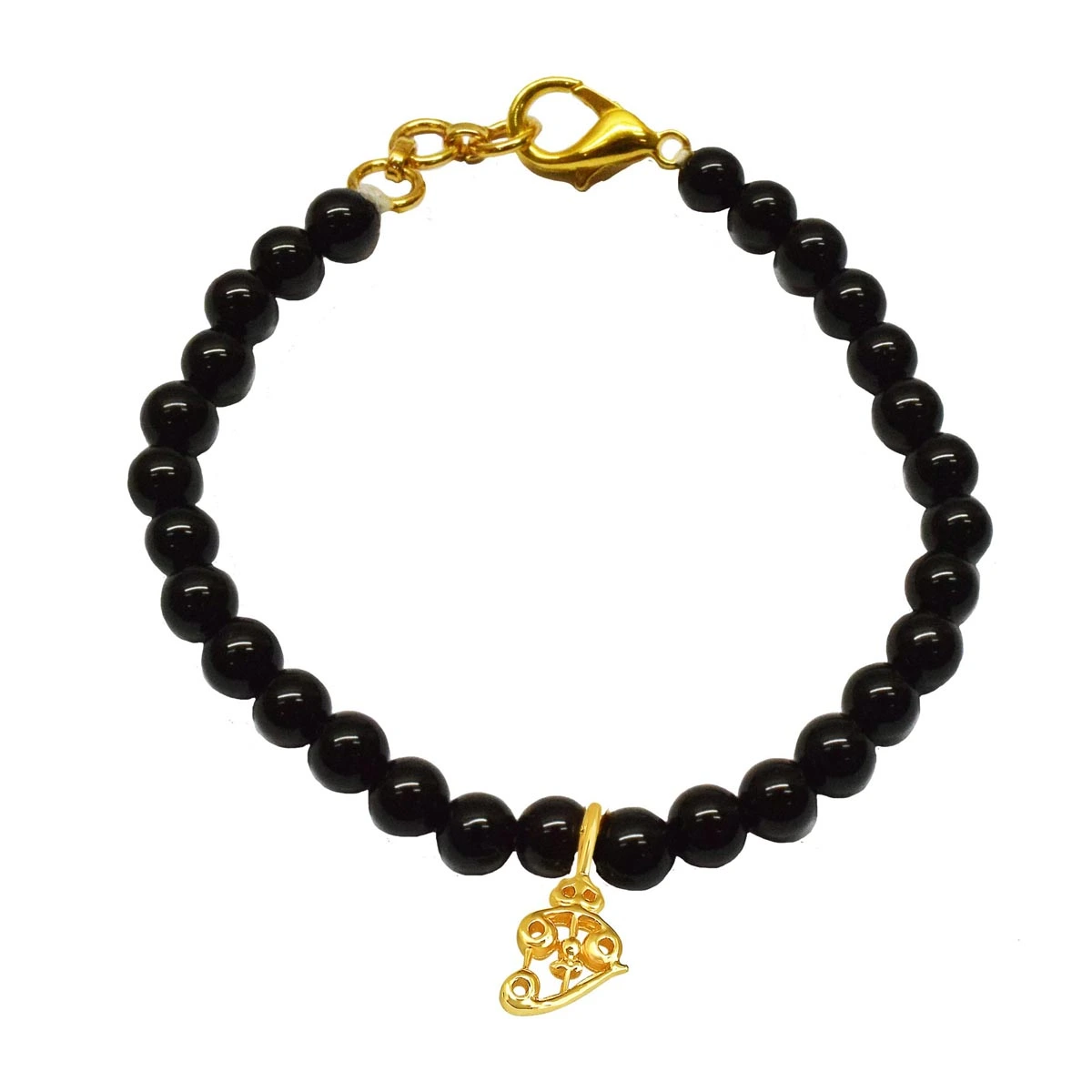 Gold Plated Sterling Silver Shiva's Trishul with Black Onyx Bracelet for Men and Women (SB69)