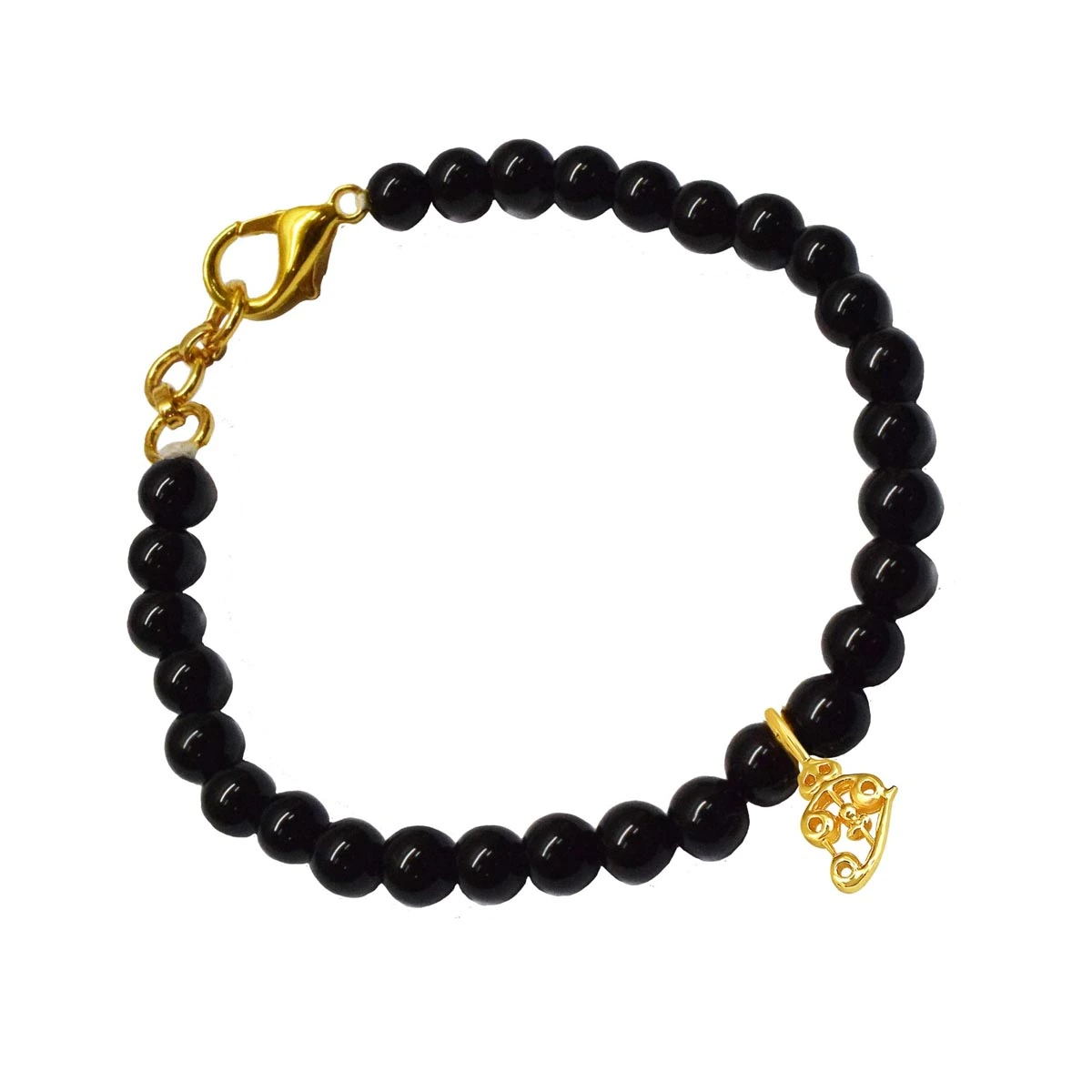Gold Plated Sterling Silver Shiva's Trishul with Black Onyx Bracelet for Men and Women (SB69)
