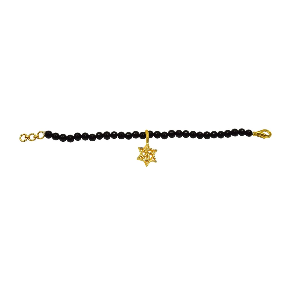 Black Onyx Beads Single Line Bracelet with Sterling Silver Swastik (SB70)