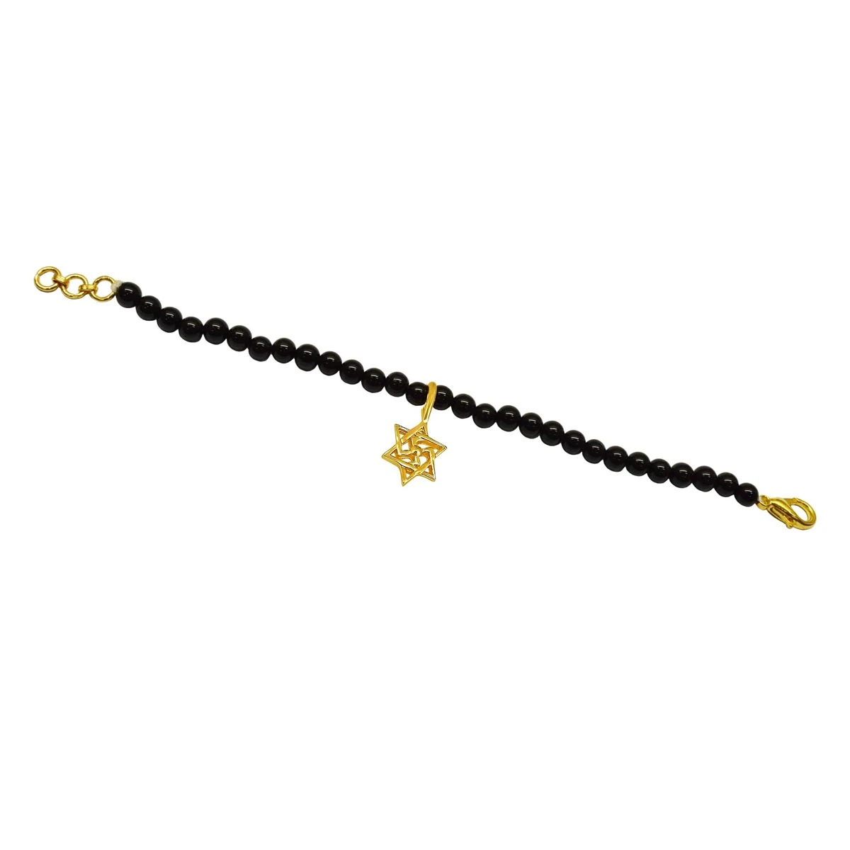 Black Onyx Beads Single Line Bracelet with Sterling Silver Swastik (SB70)