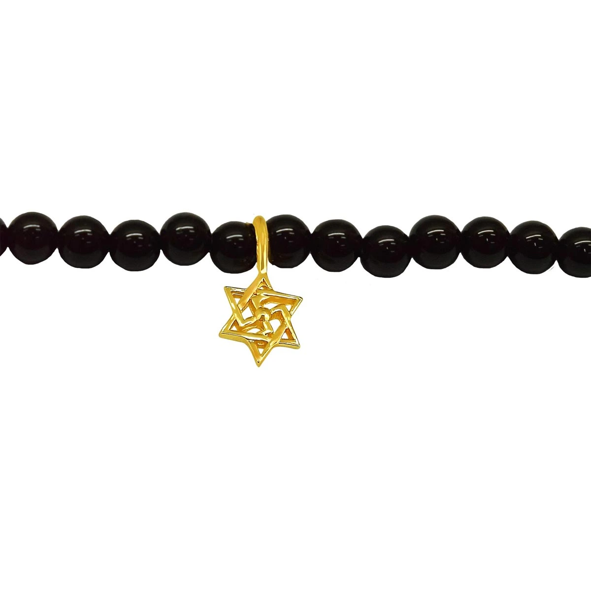 Black Onyx Beads Single Line Bracelet with Sterling Silver Swastik (SB70)