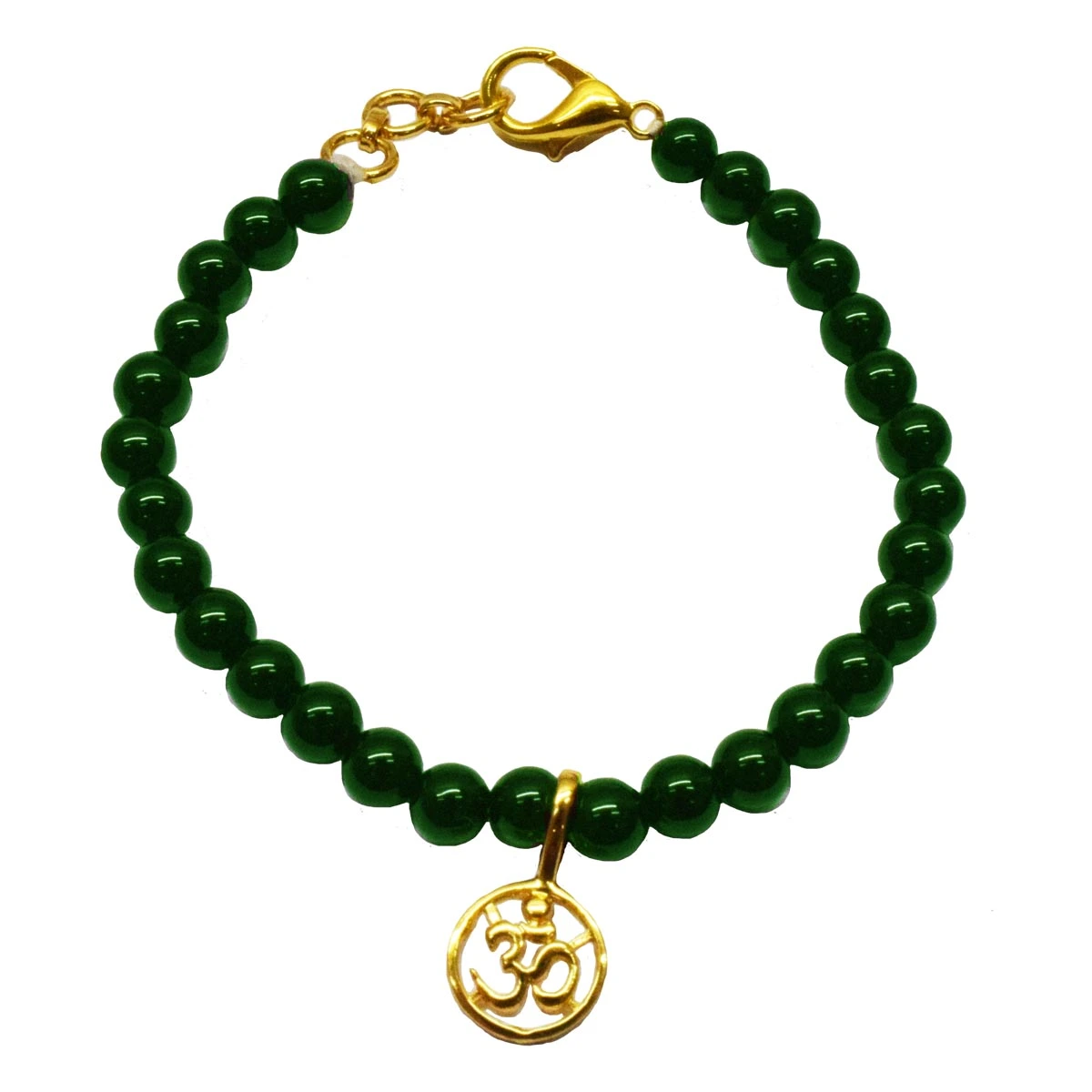 Gold Plated Sterling Silver Aum Charm with Green Onyx Bracelet (SB71)