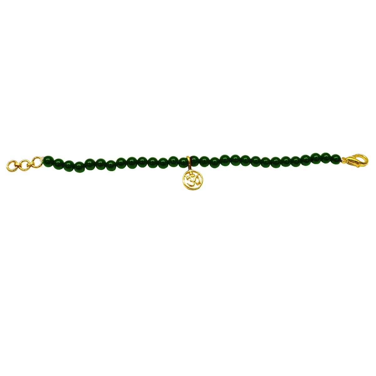 Gold Plated Sterling Silver Aum Charm with Green Onyx Bracelet (SB71)