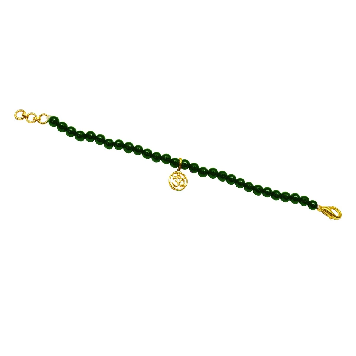 Gold Plated Sterling Silver Aum Charm with Green Onyx Bracelet (SB71)