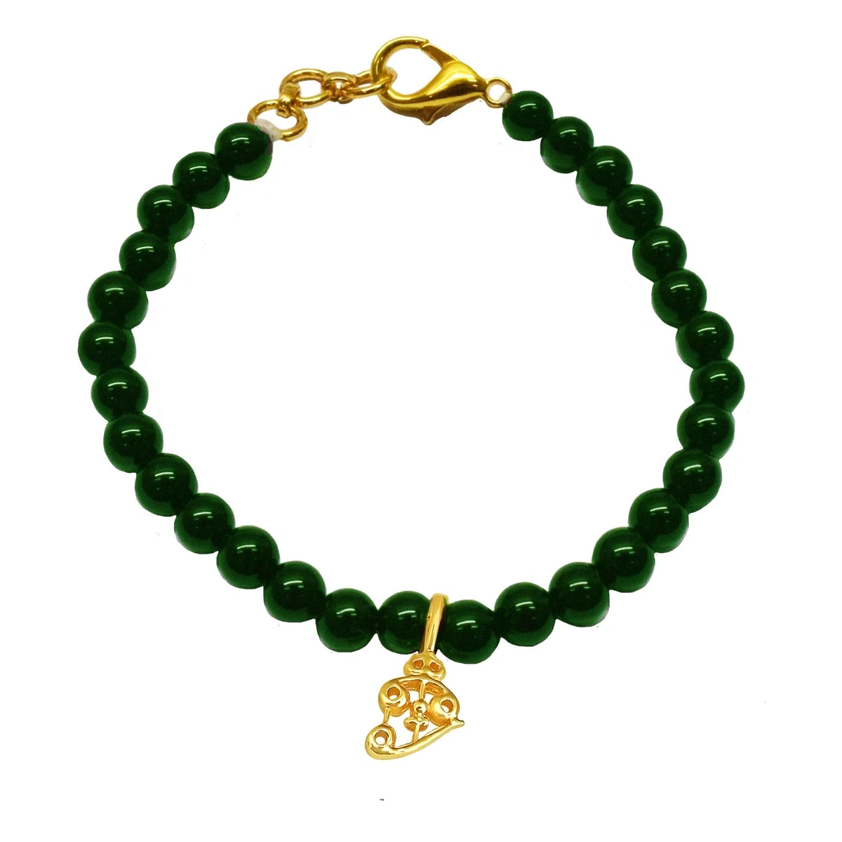 Gold Plated Sterling Silver Shiva's Trishul with Green Onyx Bracelet for Men and Women (SB73)