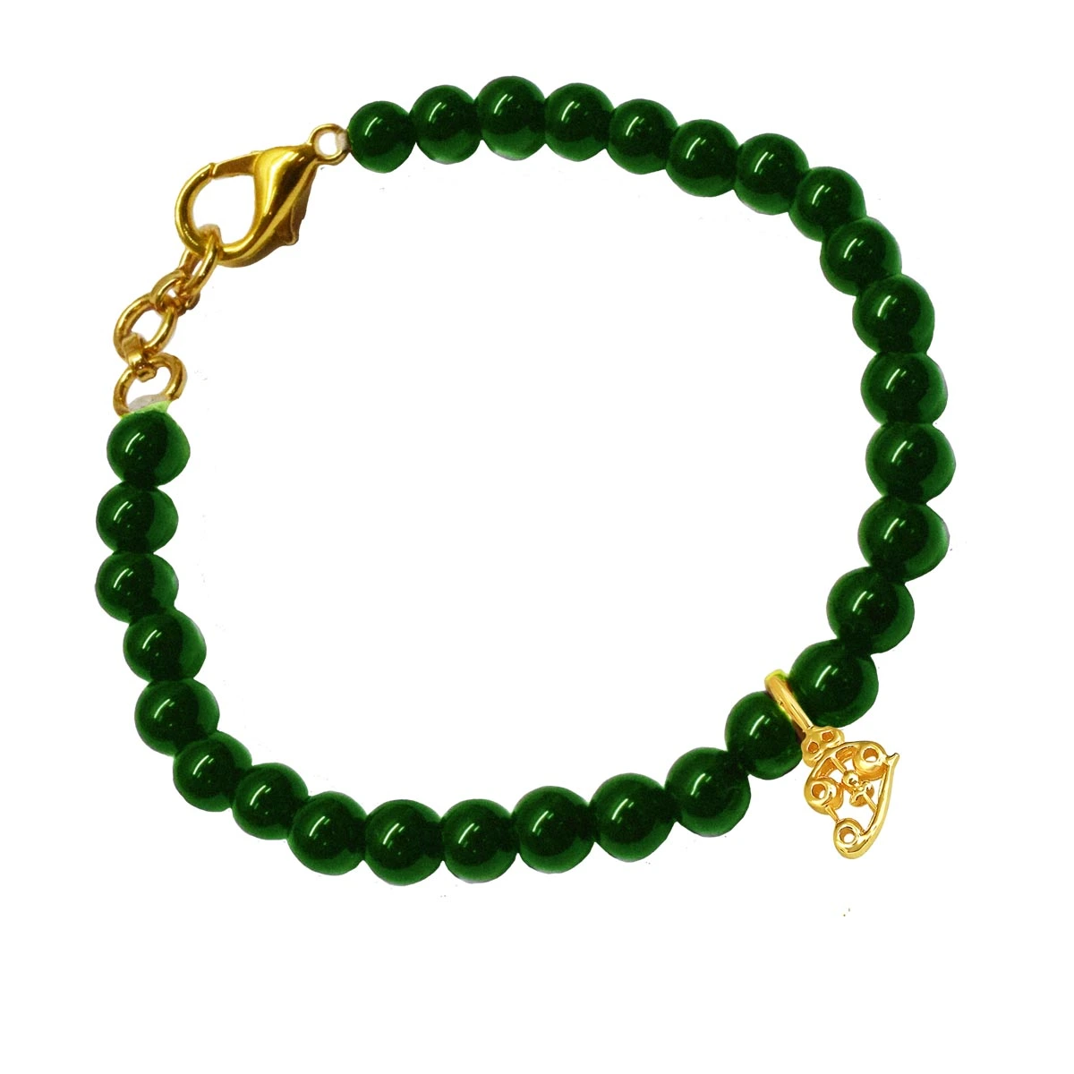 Gold Plated Sterling Silver Shiva's Trishul with Green Onyx Bracelet for Men and Women (SB73)