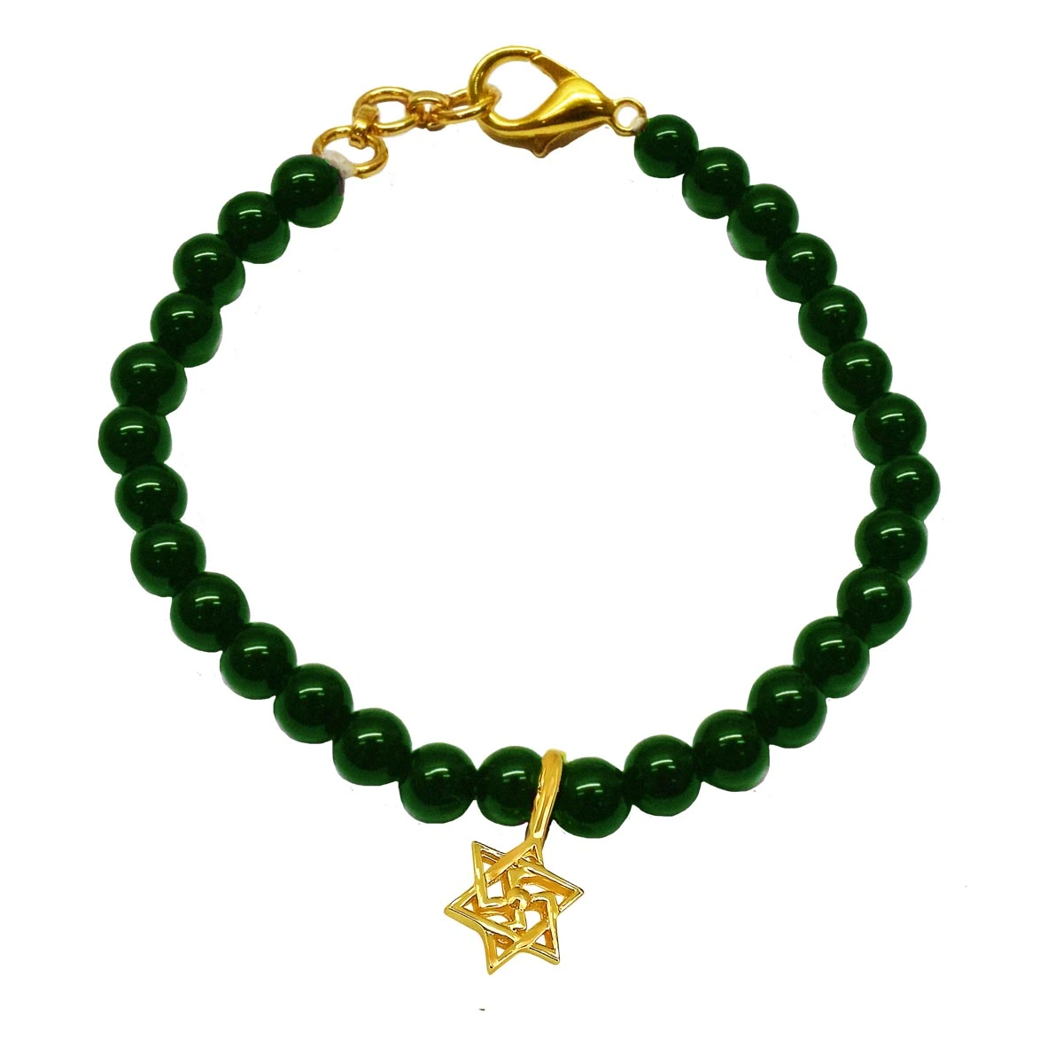 Gold Plated Sterling Silver Swastik with Green Onyx Bracelet for Men and Women (SB74)