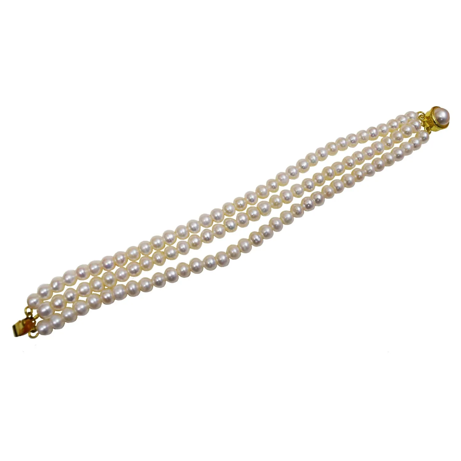 3 Line Real Natural Freshwater Pearl Necklace, Earrings, Ring, Bracelet Set (SN1006+Ring-1+SE379+SB77)