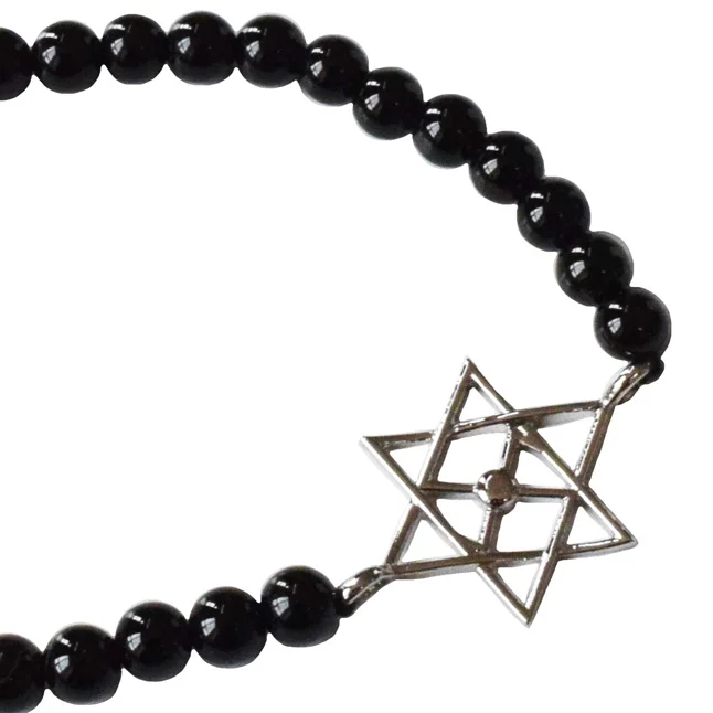 Eternal Harmony: Black Onyx & Silver Om Pendant Bracelet for Her (SB82)