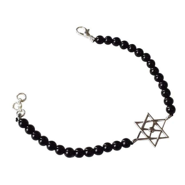 Eternal Harmony: Black Onyx & Silver Om Pendant Bracelet for Her (SB82)