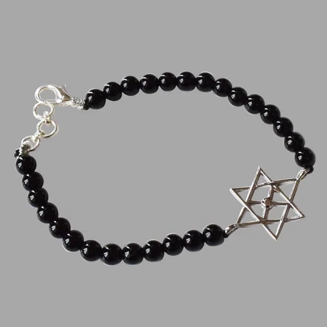 Eternal Harmony: Black Onyx & Silver Om Pendant Bracelet for Her (SB82)