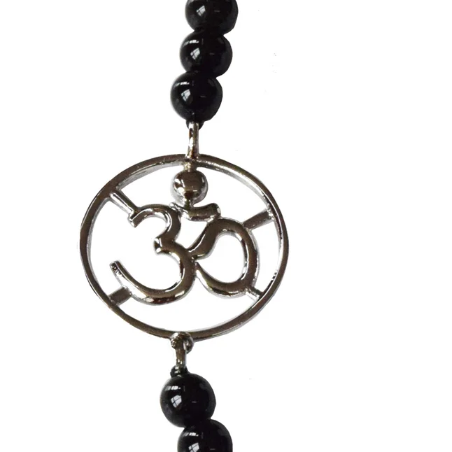 Mystic Charm: Black Onyx & Silver Om Pendant Bracelet for Her (SB84)