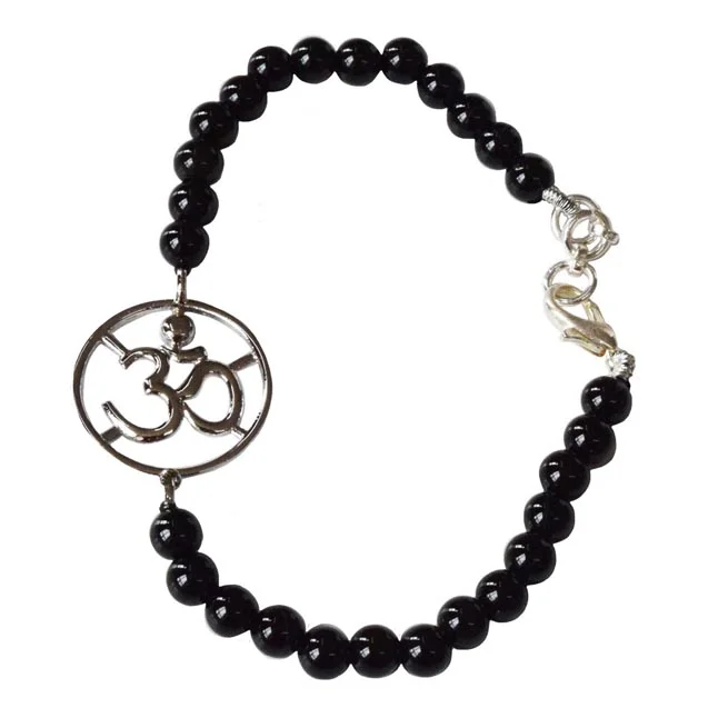 Mystic Charm: Black Onyx & Silver Om Pendant Bracelet for Her (SB84)