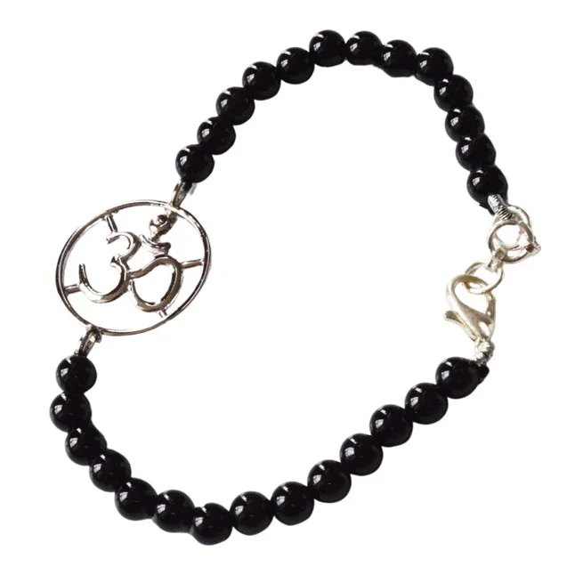 Mystic Charm: Black Onyx & Silver Om Pendant Bracelet for Her (SB84)