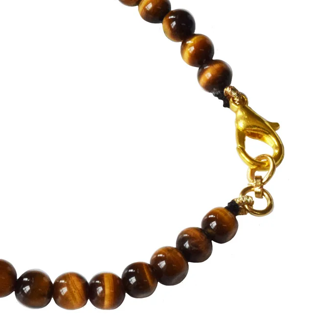 Enchanted Radiance: Polished Tiger Eye Bead Bracelet with Gold-Plated Clasp for Her (SB85)