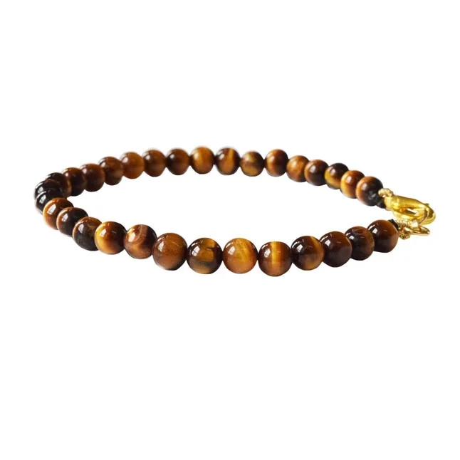 Enchanted Radiance: Polished Tiger Eye Bead Bracelet with Gold-Plated Clasp for Her (SB85)