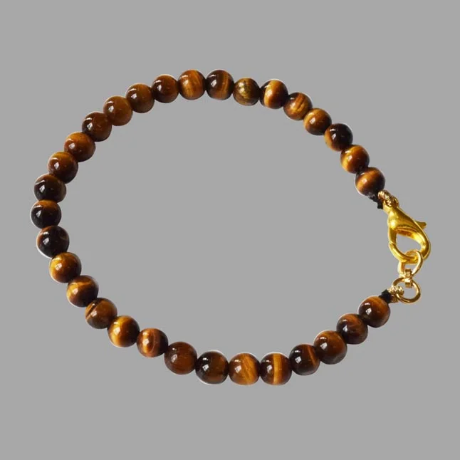Enchanted Radiance: Polished Tiger Eye Bead Bracelet with Gold-Plated Clasp for Her (SB85)
