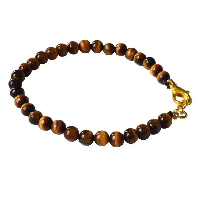 Enchanted Radiance: Polished Tiger Eye Bead Bracelet with Gold-Plated Clasp for Her (SB85)