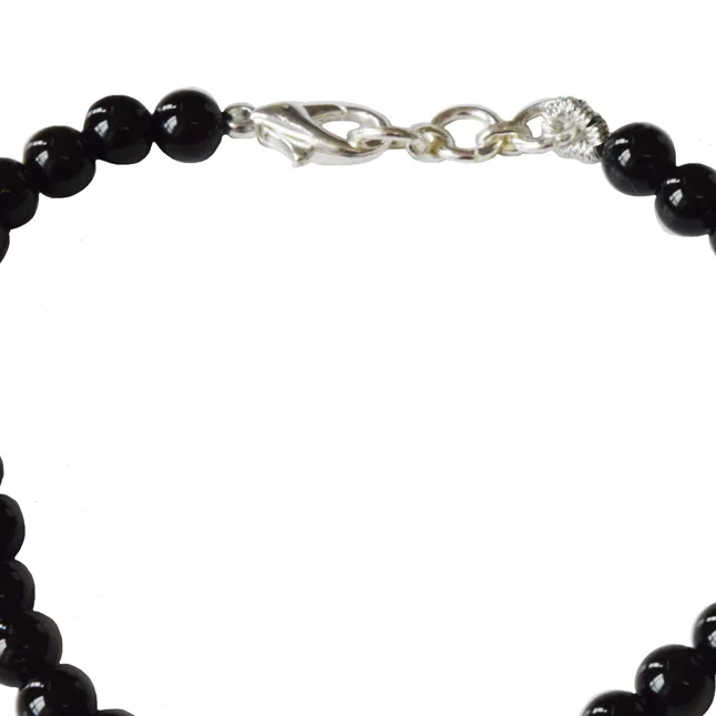 Mystical Serenity: Black Onyx Bracelet with 925 Silver Om Pendant and Silver-Plated Clasp - Embrace Inner Peace & Elegance (SB87)