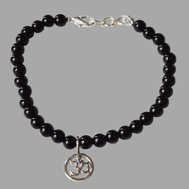 Mystical Serenity: Black Onyx Bracelet with 925 Silver Om Pendant and Silver-Plated Clasp - Embrace Inner Peace & Elegance (SB87)