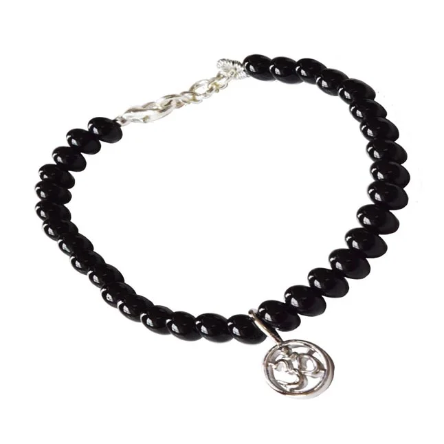 Mystical Serenity: Black Onyx Bracelet with 925 Silver Om Pendant and Silver-Plated Clasp - Embrace Inner Peace & Elegance (SB87)