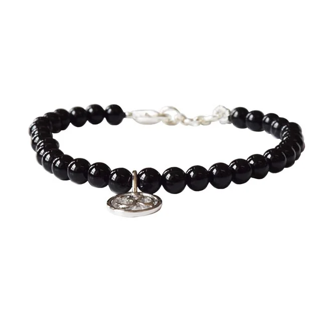 Mystical Serenity: Black Onyx Bracelet with 925 Silver Om Pendant and Silver-Plated Clasp - Embrace Inner Peace & Elegance (SB87)
