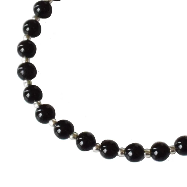 Eternal Elegance: Black Onyx & Silver Plated Beads Bracelet for Her (SB88)
