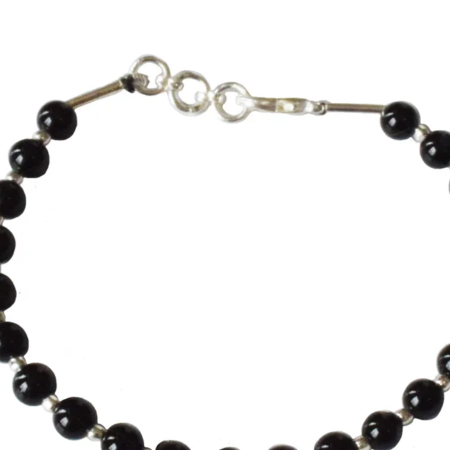 Eternal Elegance: Black Onyx & Silver Plated Beads Bracelet for Her (SB88)
