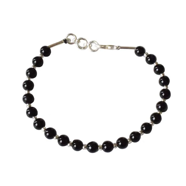 Eternal Elegance: Black Onyx & Silver Plated Beads Bracelet for Her (SB88)