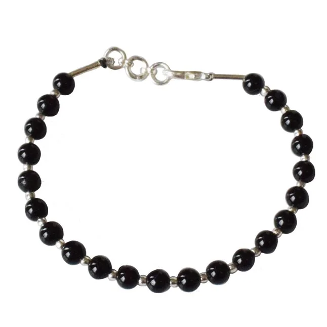 Eternal Elegance: Black Onyx & Silver Plated Beads Bracelet for Her (SB88)