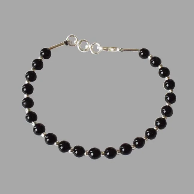 Eternal Elegance: Black Onyx & Silver Plated Beads Bracelet for Her (SB88)
