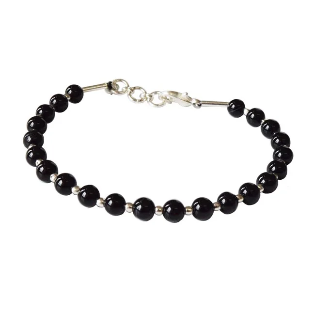 Eternal Elegance: Black Onyx & Silver Plated Beads Bracelet for Her (SB88)