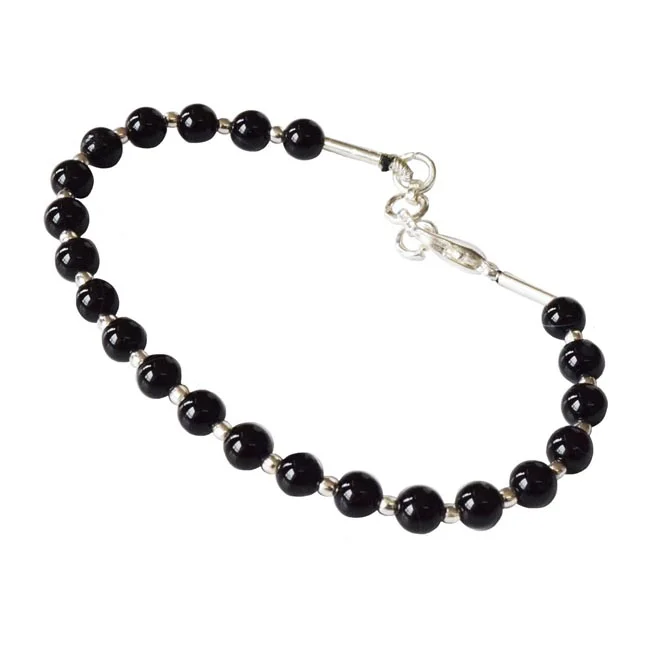 Eternal Elegance: Black Onyx & Silver Plated Beads Bracelet for Her (SB88)