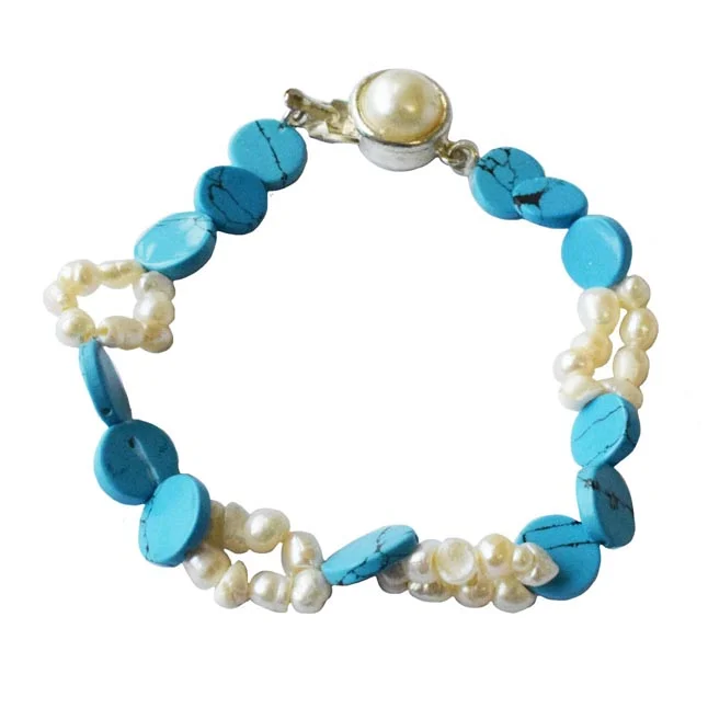 Enchanted Ocean Bracelet: Natural Freshwater Pearls & Turquoise Dream (SB89)