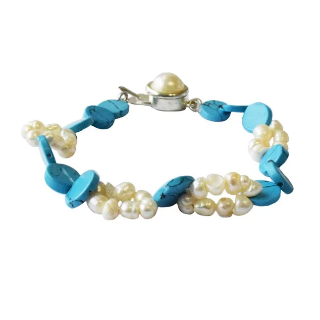 Enchanted Ocean Bracelet: Natural Freshwater Pearls & Turquoise Dream (SB89)