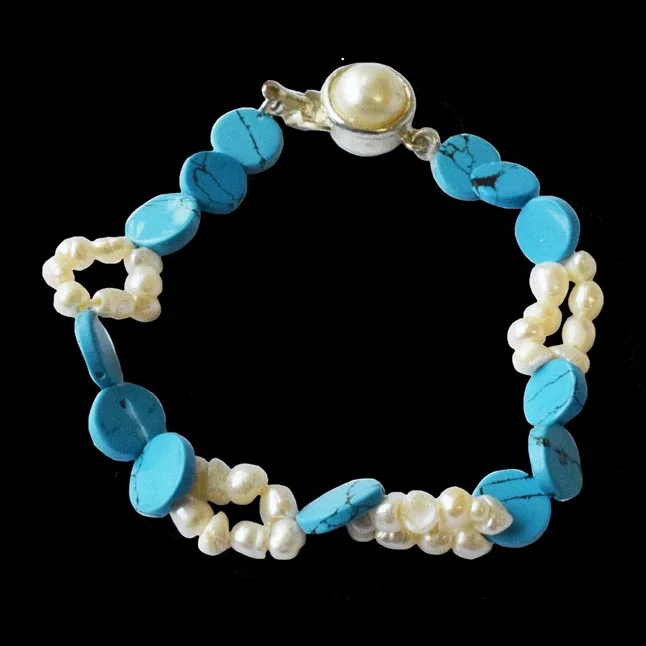 Enchanted Ocean Bracelet: Natural Freshwater Pearls & Turquoise Dream (SB89)